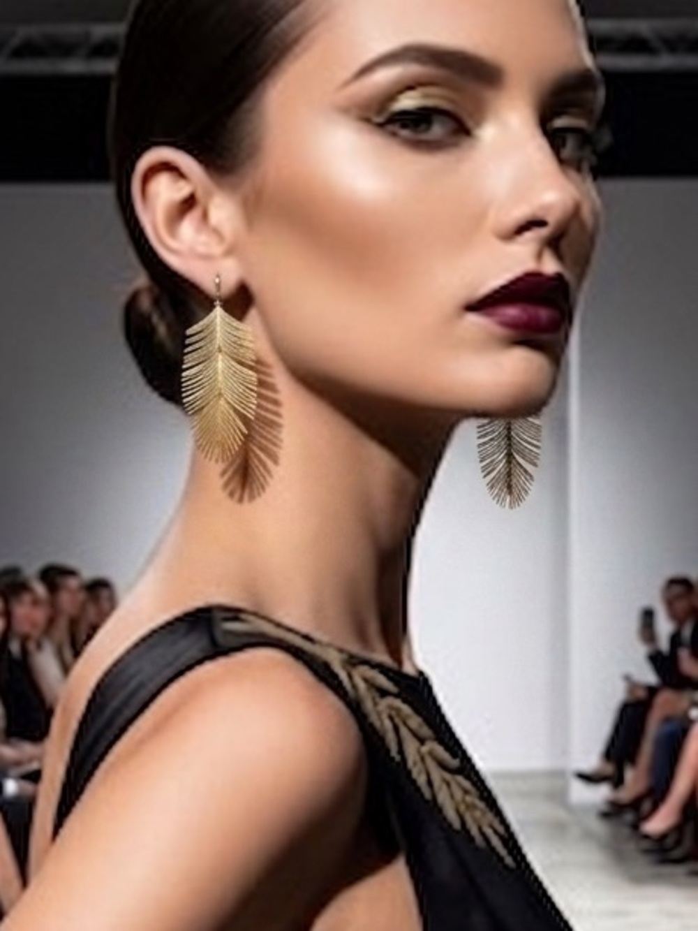 Elegant Metal Gold Feather Dangle Earrings